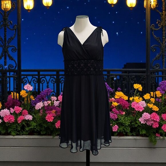 Black Lace Empire Waist Cocktail Dress Plus Size 20W Chiffon Party Trending - Picture 1 of 12